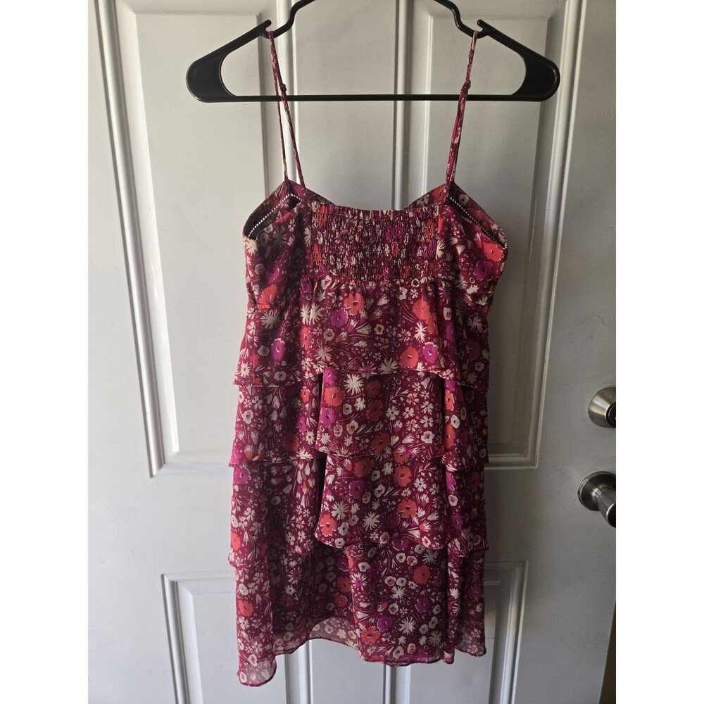 American Eagle Womens 4 Pink Floral Fit & Flare Floral Tiered Strappy Dress Boho